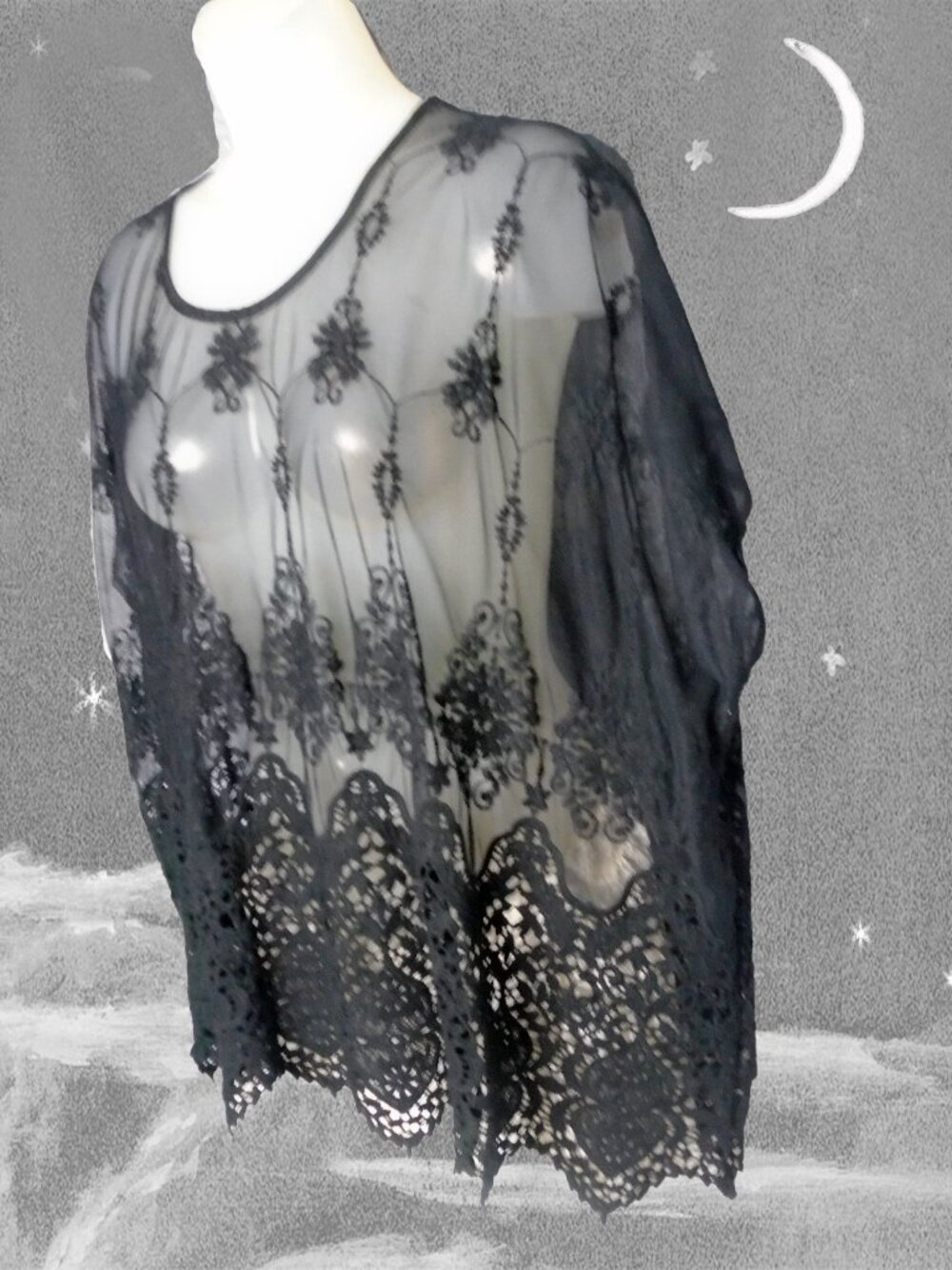 Black Lace Tunic Top. Dark Boho Vampire Goth OSFM